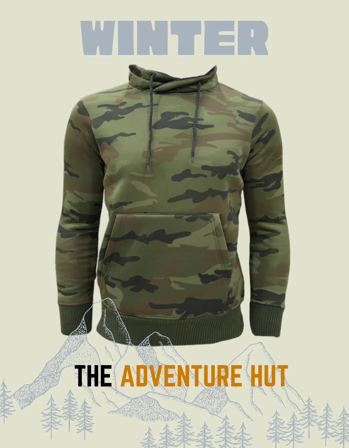 Adventure Hut Camouflage High Neck Fleece Sweatshirt | Warm Poly-Coated Winter Wear for Outdoor & Tactical Use
