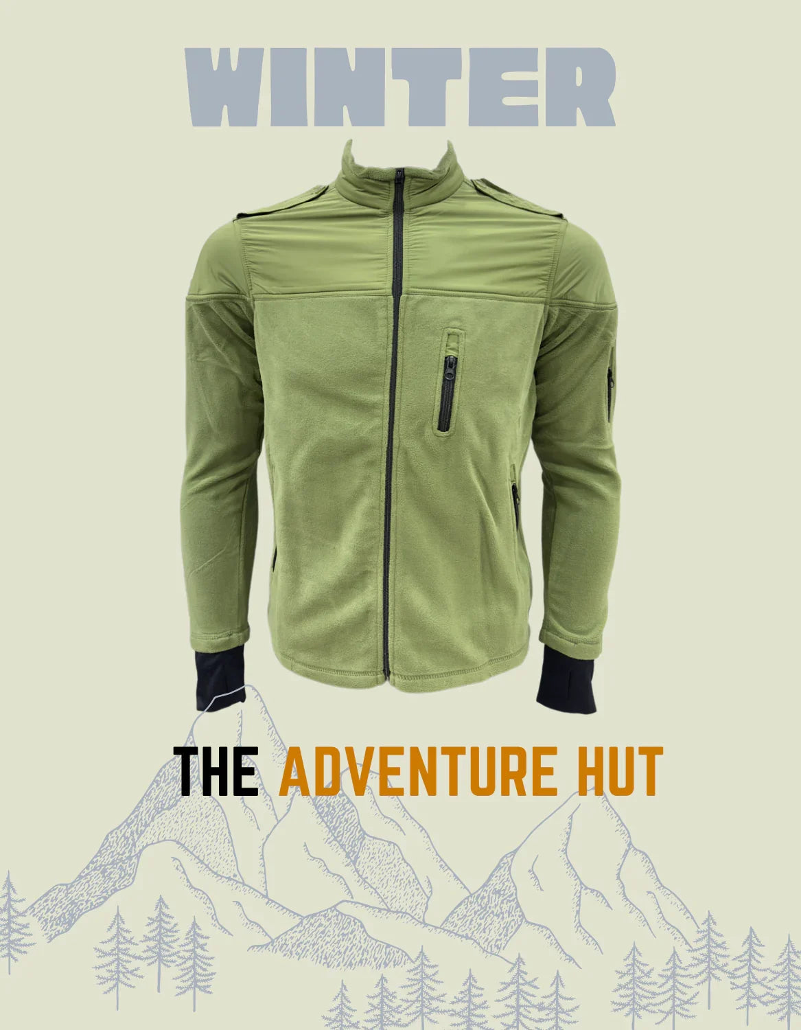Adventure Hut Tactical Light Olive Green Winter Fleece Jacket | Para-Fabric & Multi-Pocket Military Design