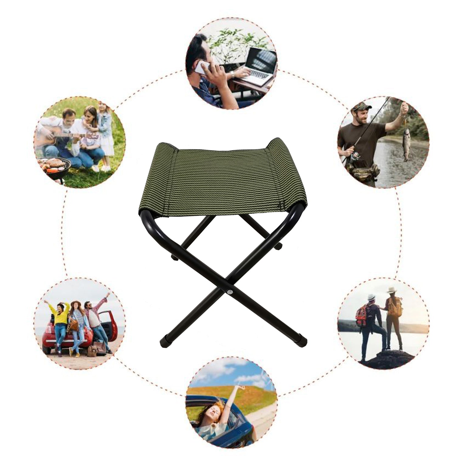 Portable Folding Camping Stool – Lightweight Outdoor Travel Chair with Strong Metal Frame & Durable Fabric Seat for Hiking, Fishing & Garden Use