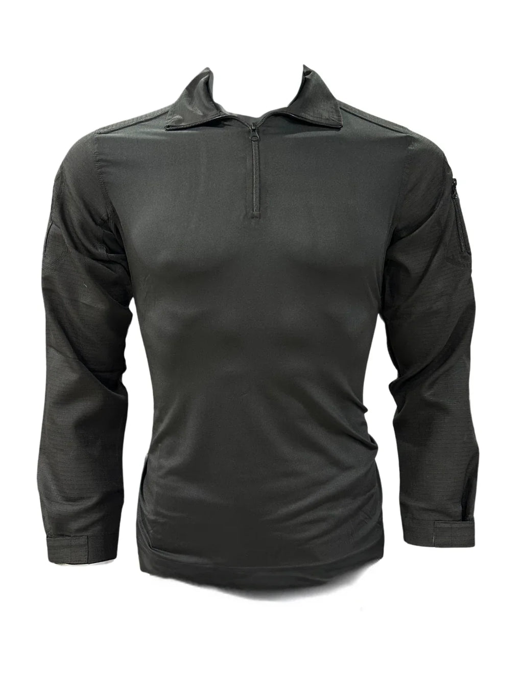 Adventure Hut 2-Pocket Tactical Combat Shirt – Black (Quick Dry, Zip-Lock Sleeves, Arm Pockets with Velcro)