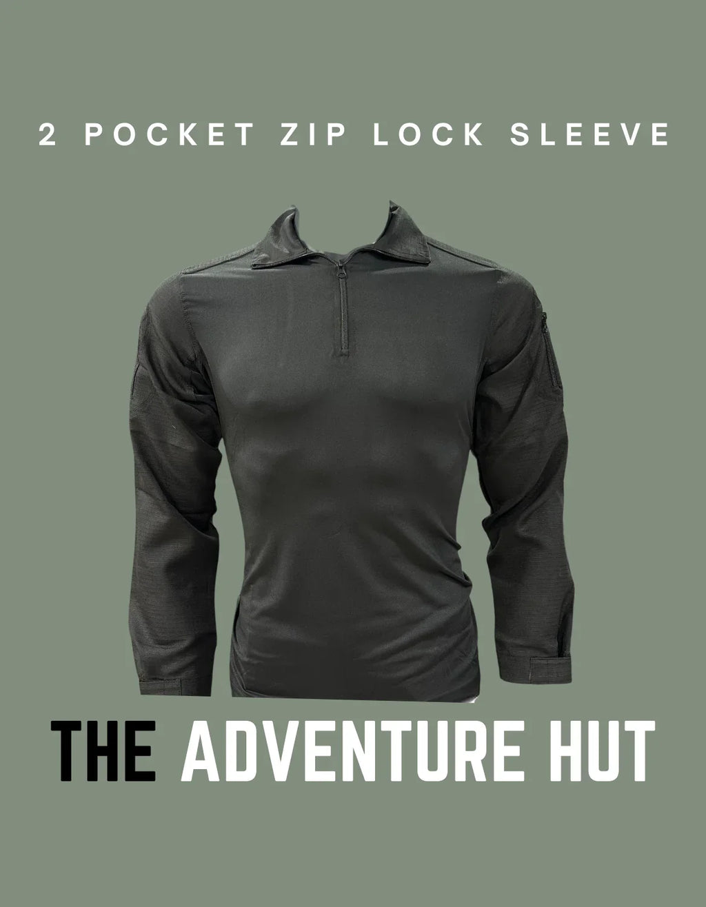 Adventure Hut 2-Pocket Tactical Combat Shirt – Black (Quick Dry, Zip-Lock Sleeves, Arm Pockets with Velcro)