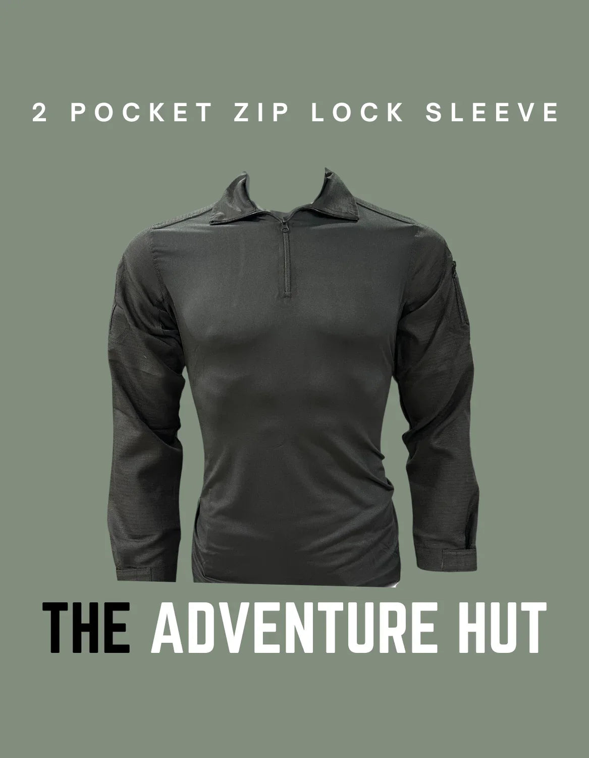 Adventure Hut 2-Pocket Tactical Combat Shirt – Black (Quick Dry, Zip-Lock Sleeves, Arm Pockets with Velcro)