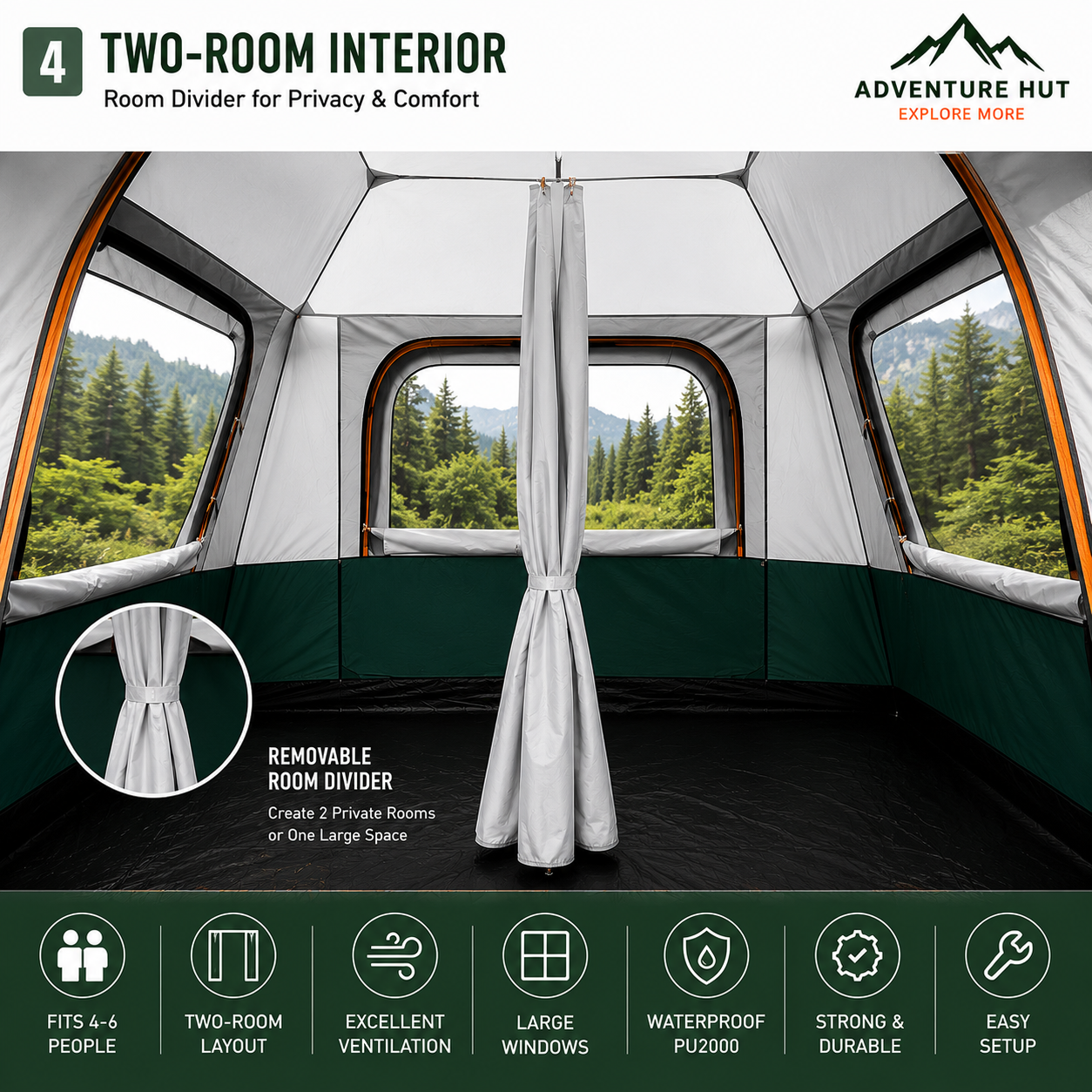 Adventure Hut 4-6 Person Waterproof Family Camping Dome Tent