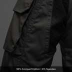 Black jacket with mesh panel on a gray background