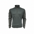 Black long-sleeve shirt with a quarter zip on a white background