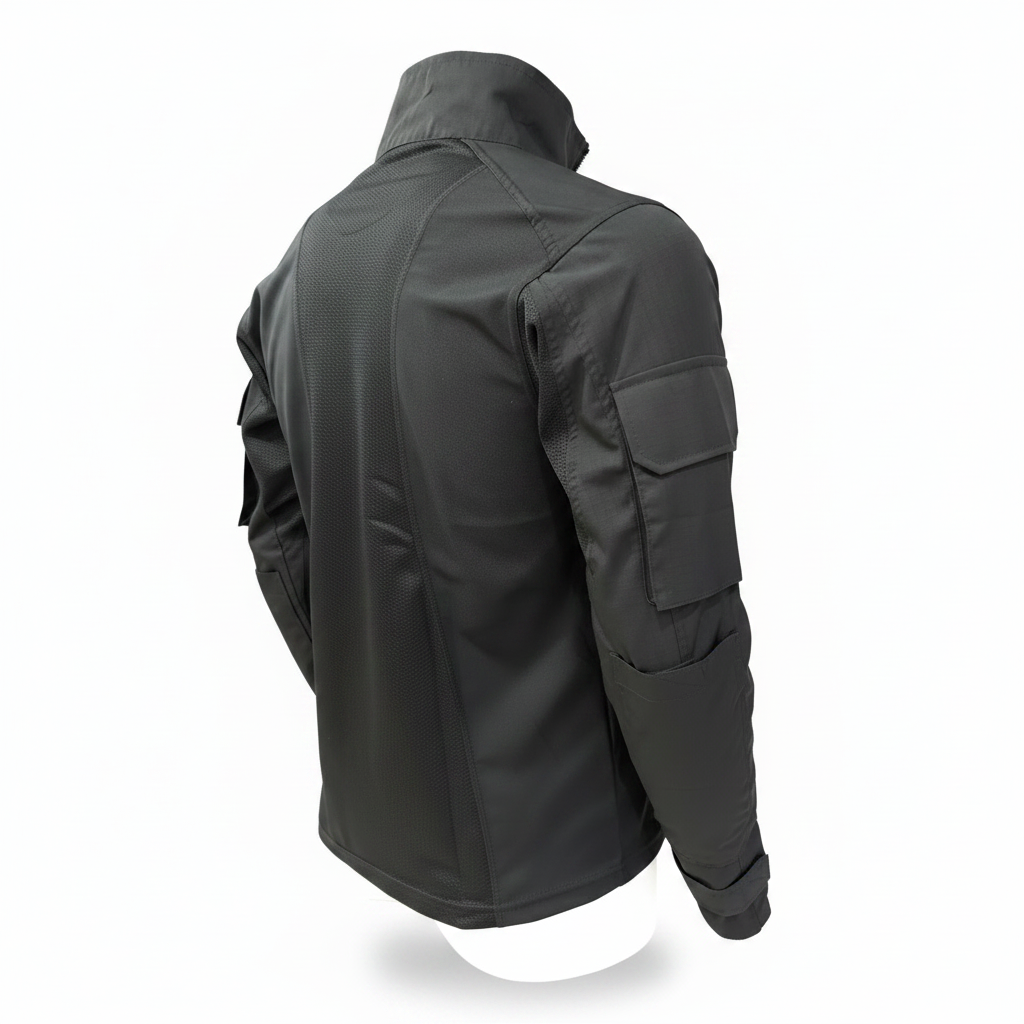 Black tactical jacket on a white background