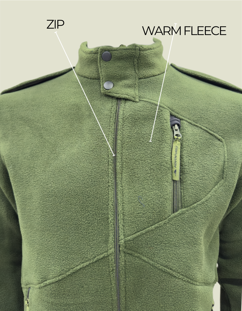 Army Green Heavy Fleece Jacket Close 5 Zip with Rank Flaps – The Adventure Hut