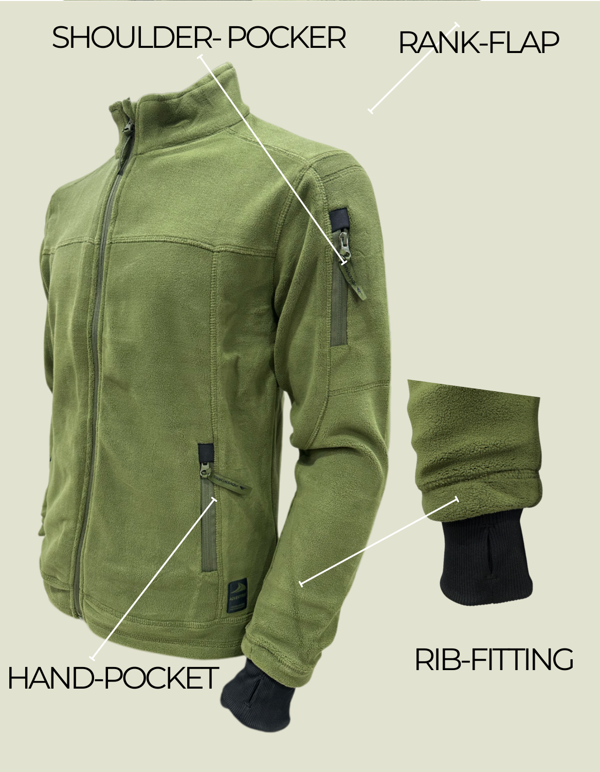 Army Warm Fleece 3 Zip Jacket with Sleeve Pocket | Winter Outdoor Jacket – The Adventure Hut