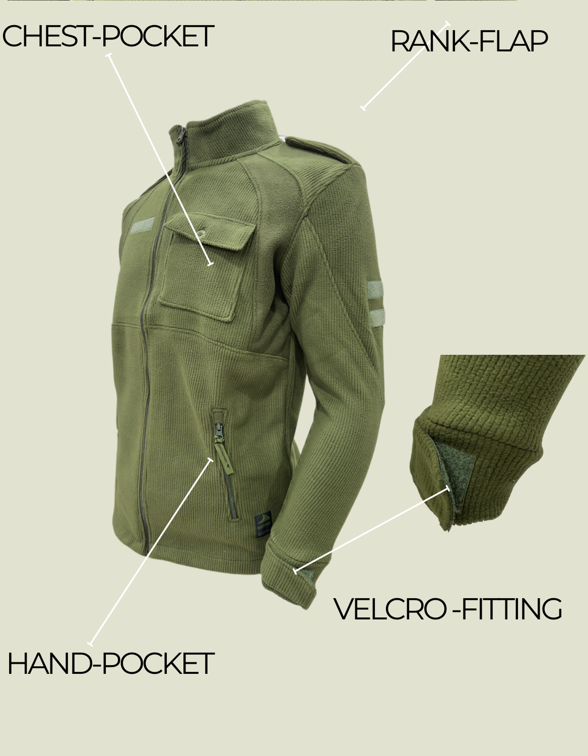 Army Corduroy HEAVY Fleece Jacket with Rank Flap & Utility Pockets | The Adventure Hut