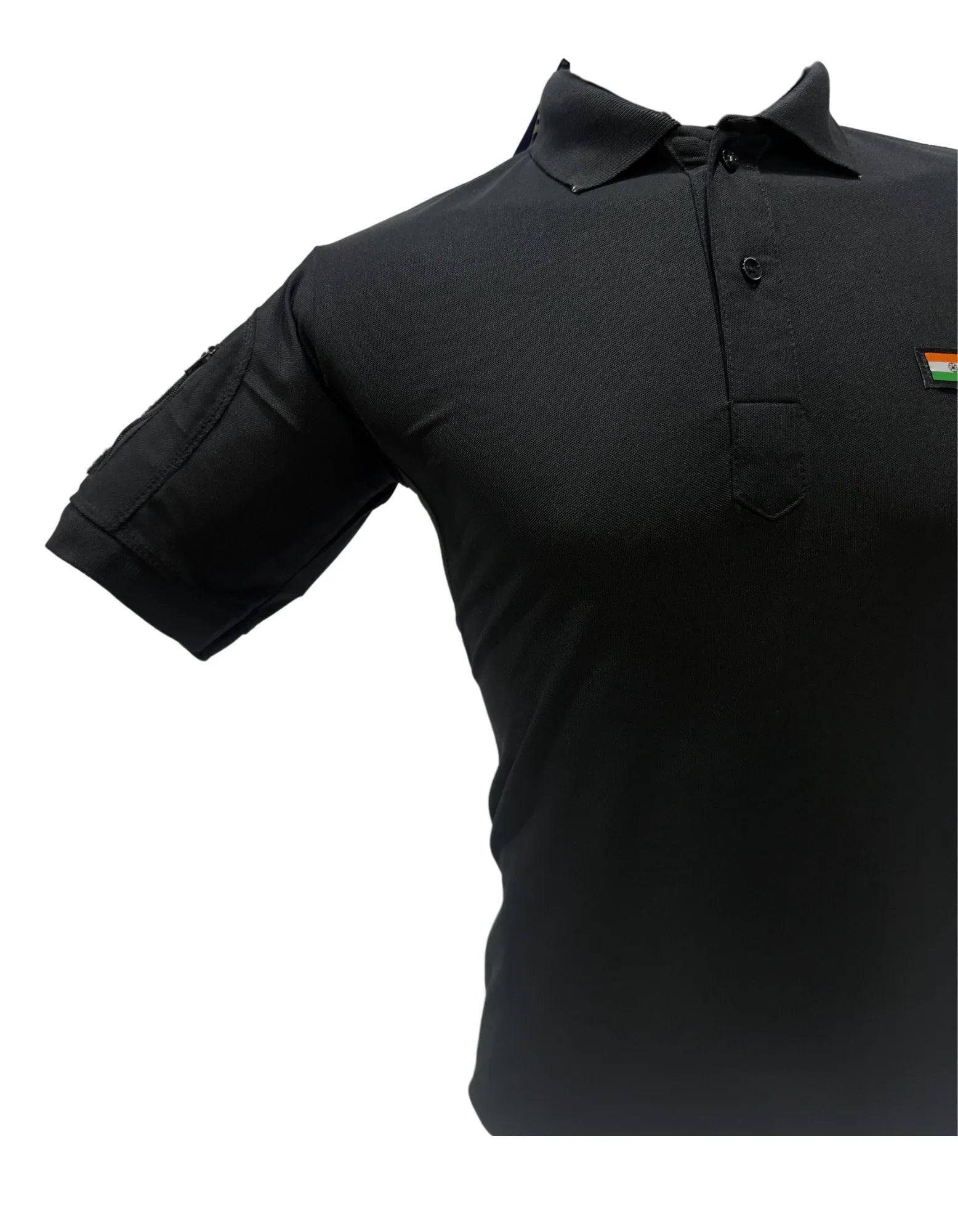 Tactical Black Polo T-Shirt – Indian Flag Patch Synthetic Combat Wear | The Adventure Hut