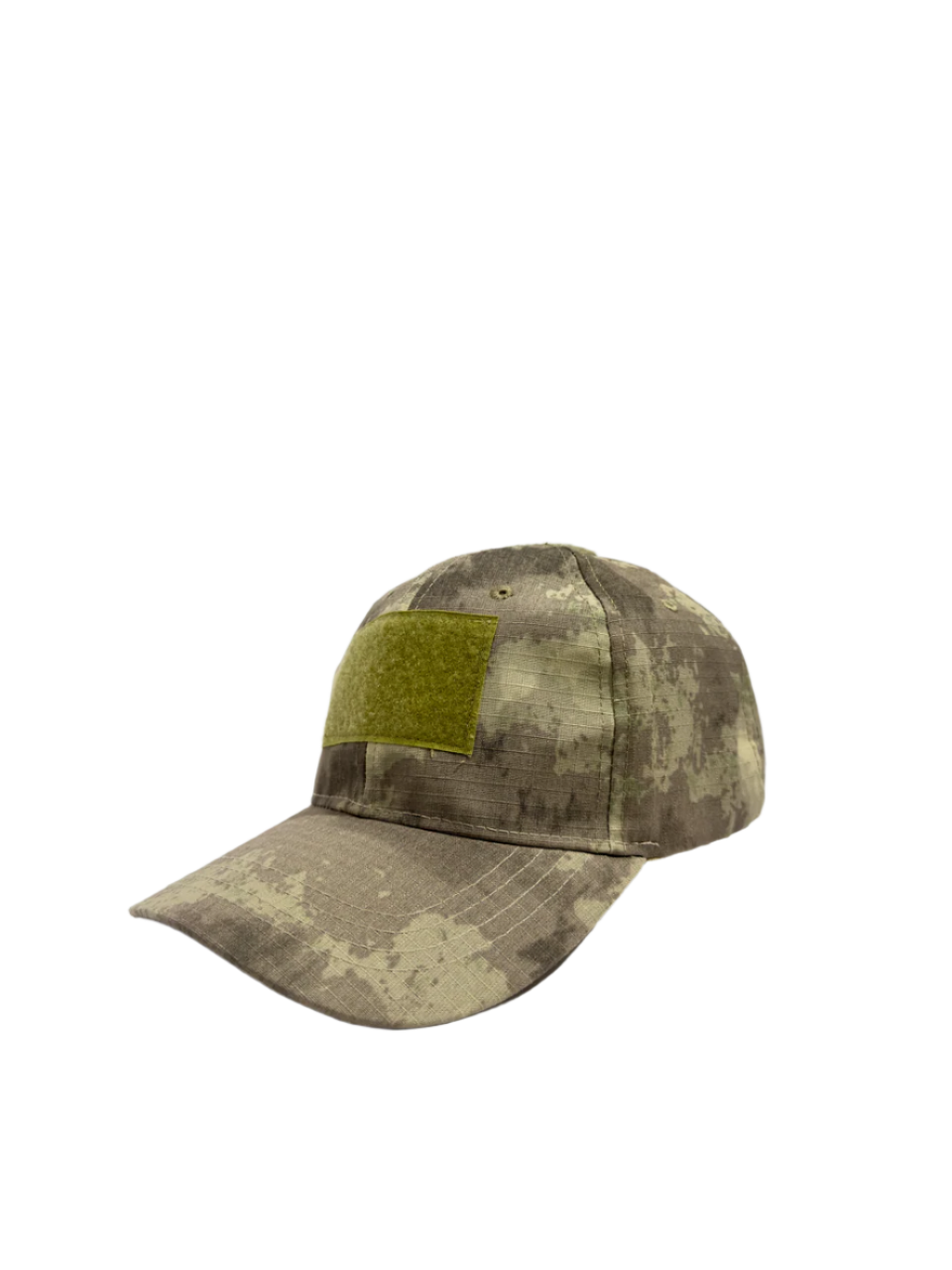 Camouflage baseball cap with a patch on a white background