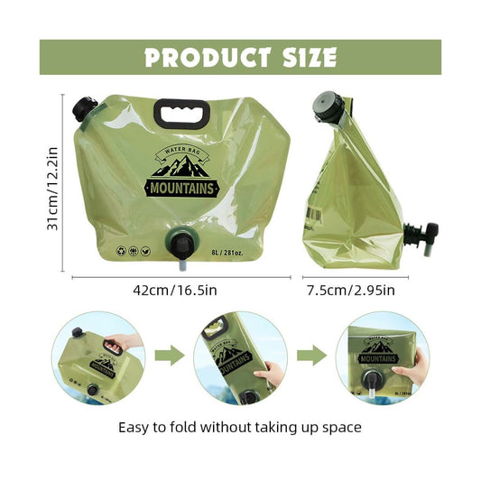 8L Portable Camping Water Bag with Tap – Foldable Hiking & Outdoor Water Storage Container.