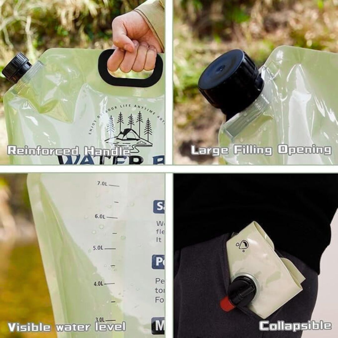 8L Portable Camping Water Bag with Tap – Foldable Hiking & Outdoor Water Storage Container.