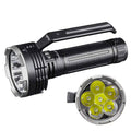 Black flashlight with close-up of LED lights on a white background