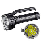 Black flashlight with close-up of LED lights on a white background