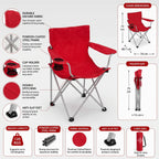 Folding Camping Chair with Cup Holder & Armrests 120 Kg max Cap. - Red | The Adventure Hut