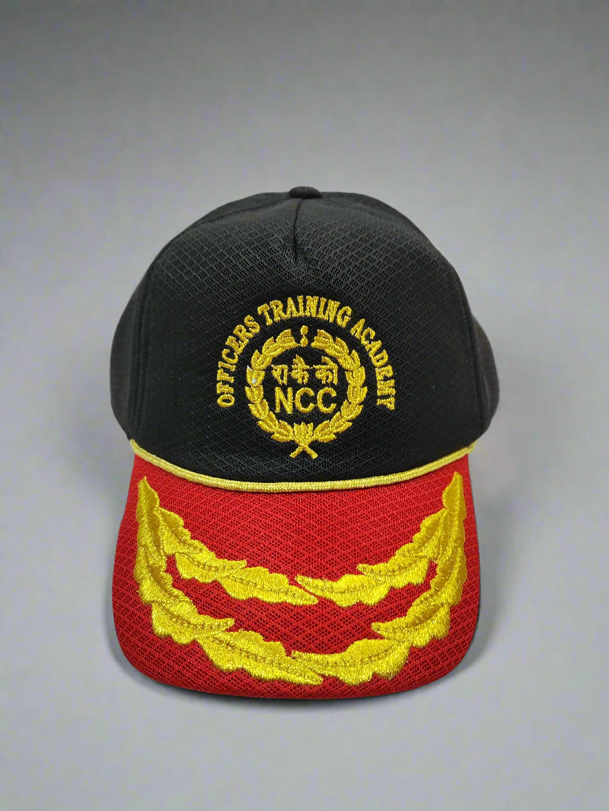 CAP NCC OTA RED BLACK ZARI PEAK EMBROIDED