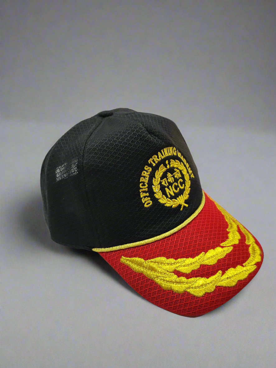 CAP NCC OTA RED BLACK ZARI PEAK EMBROIDED