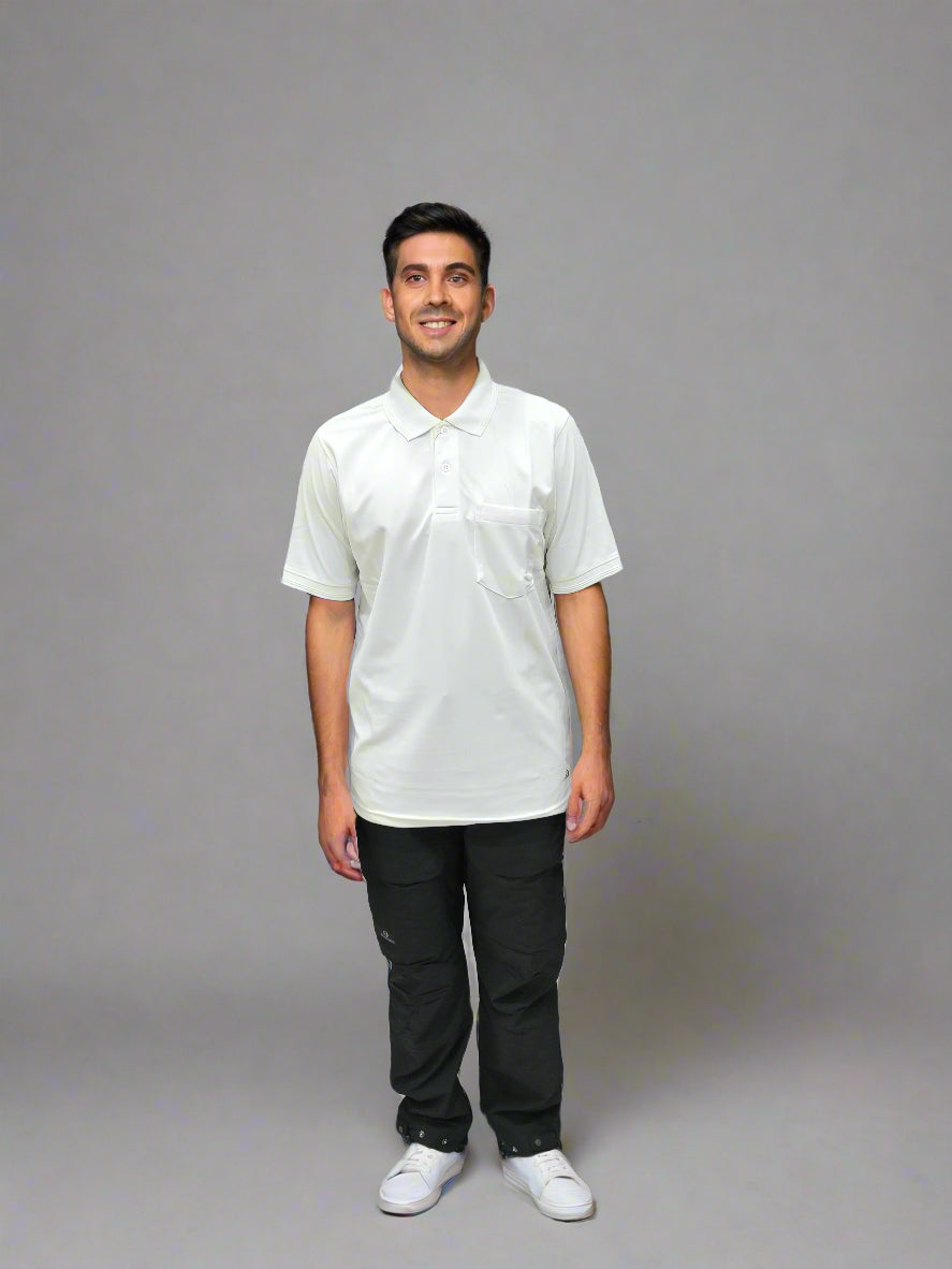 ADVENTURE HUT White Collared Adventure T-Shirt – Classic Polo-Style Comfort for Everyday Wear
