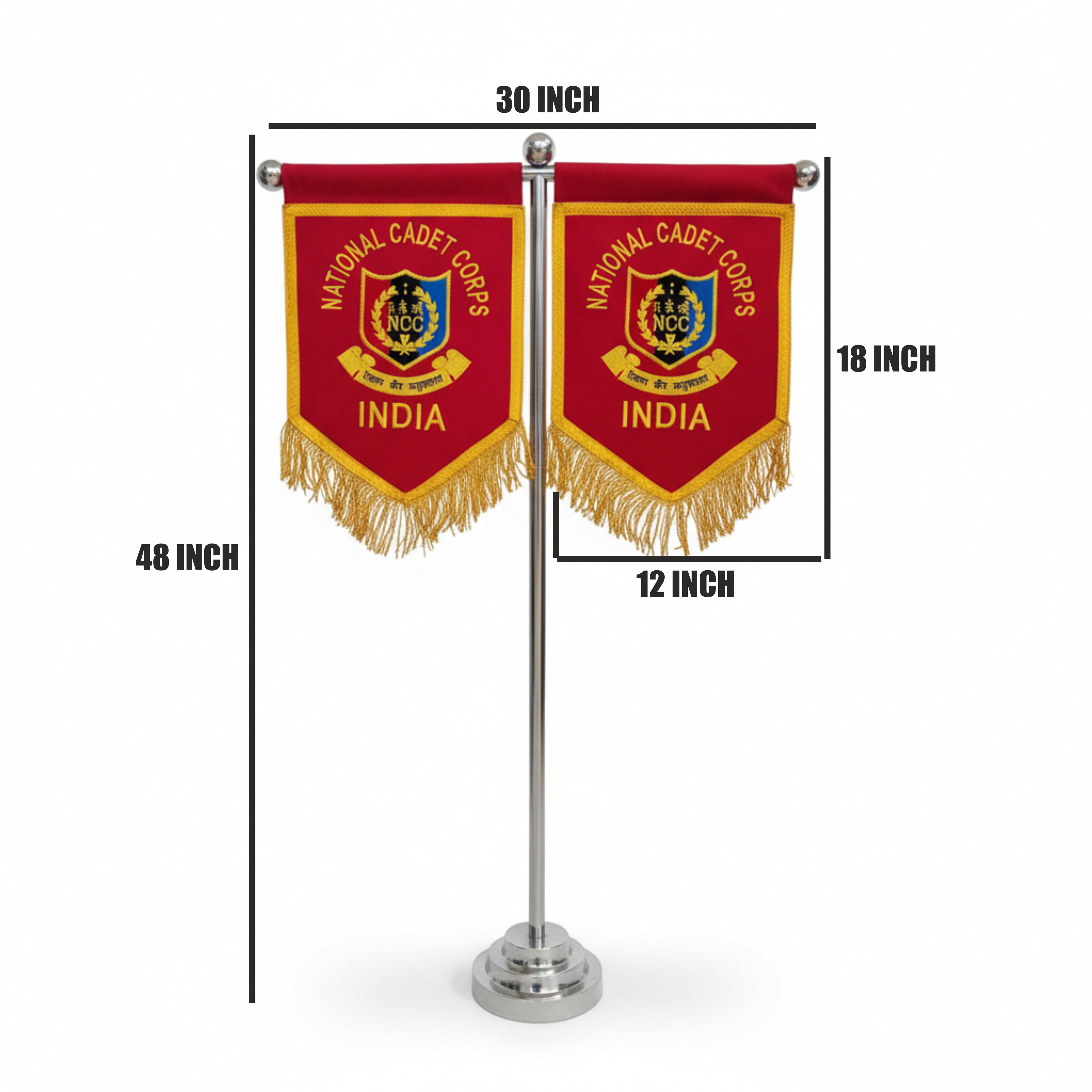 T STAND SS WITH TWO T FLAG ZARI GOLDEN EMBROIDERY ON RED BLAZER CLOTH