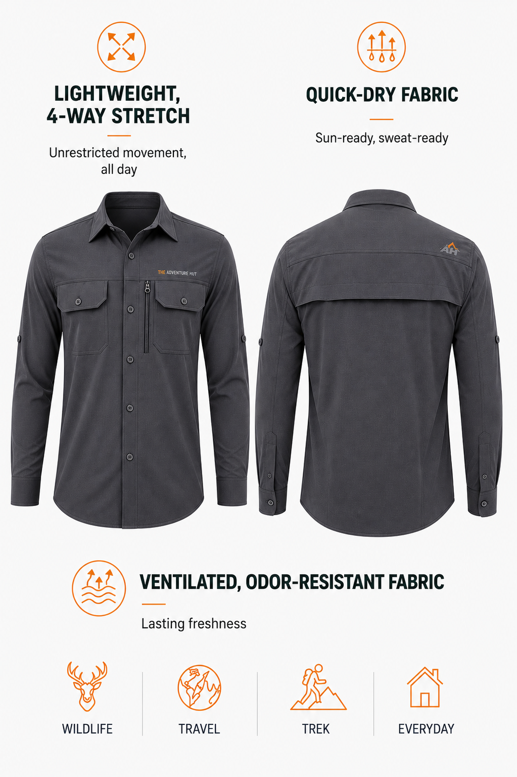 Men's AeroFlex Cargo Shirt – Grey | The Adventure Hut