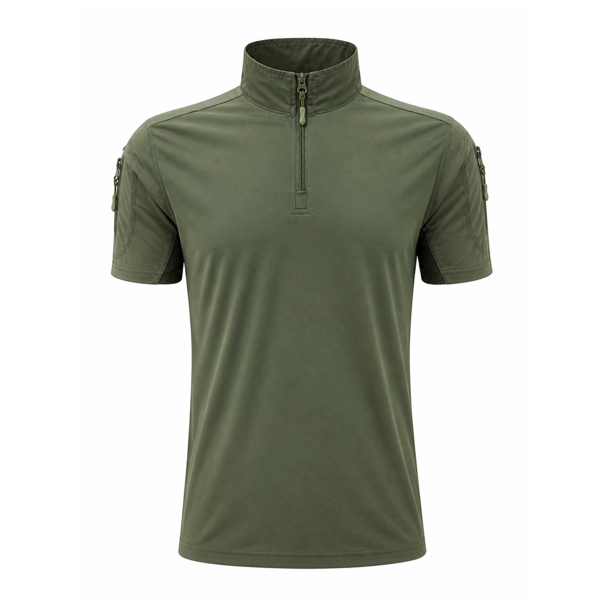 Men's Tactical Combat Shirt – Short Sleeve Half Zip with Sleeve Pockets | Olive Green