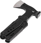 Black multi-tool with knife blade on a white background