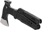 Multitool with axe head and knife blade on a white background