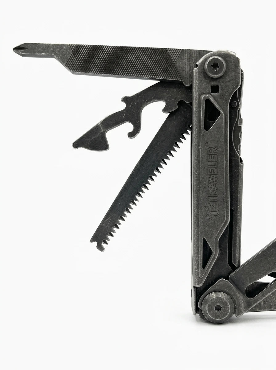 Multitool Traveler –12-In-1 (440) The Ultimate All-in-One Pocket Tool |The Adventure Hut