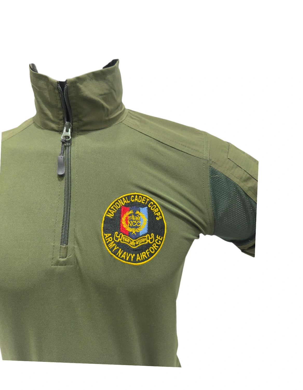 Olive green shirt with a National Cadet Corps logo on a white background