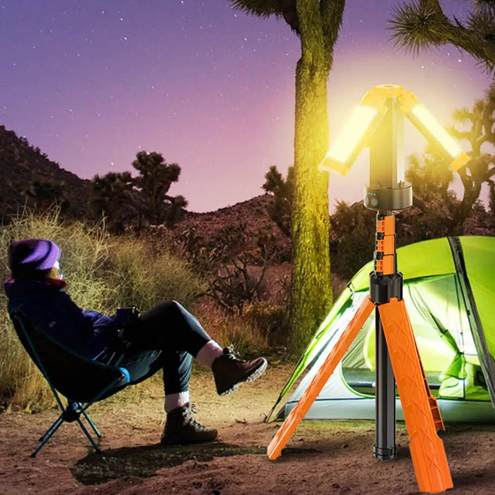 Portable Camping Light with Stand – 6ft Tripod, 3 LED Heads, 2500 Lumens Rechargeable