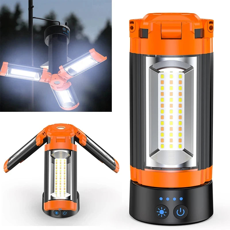 Portable Camping Light with Stand – 6ft Tripod, 3 LED Heads, 2500 Lumens Rechargeable