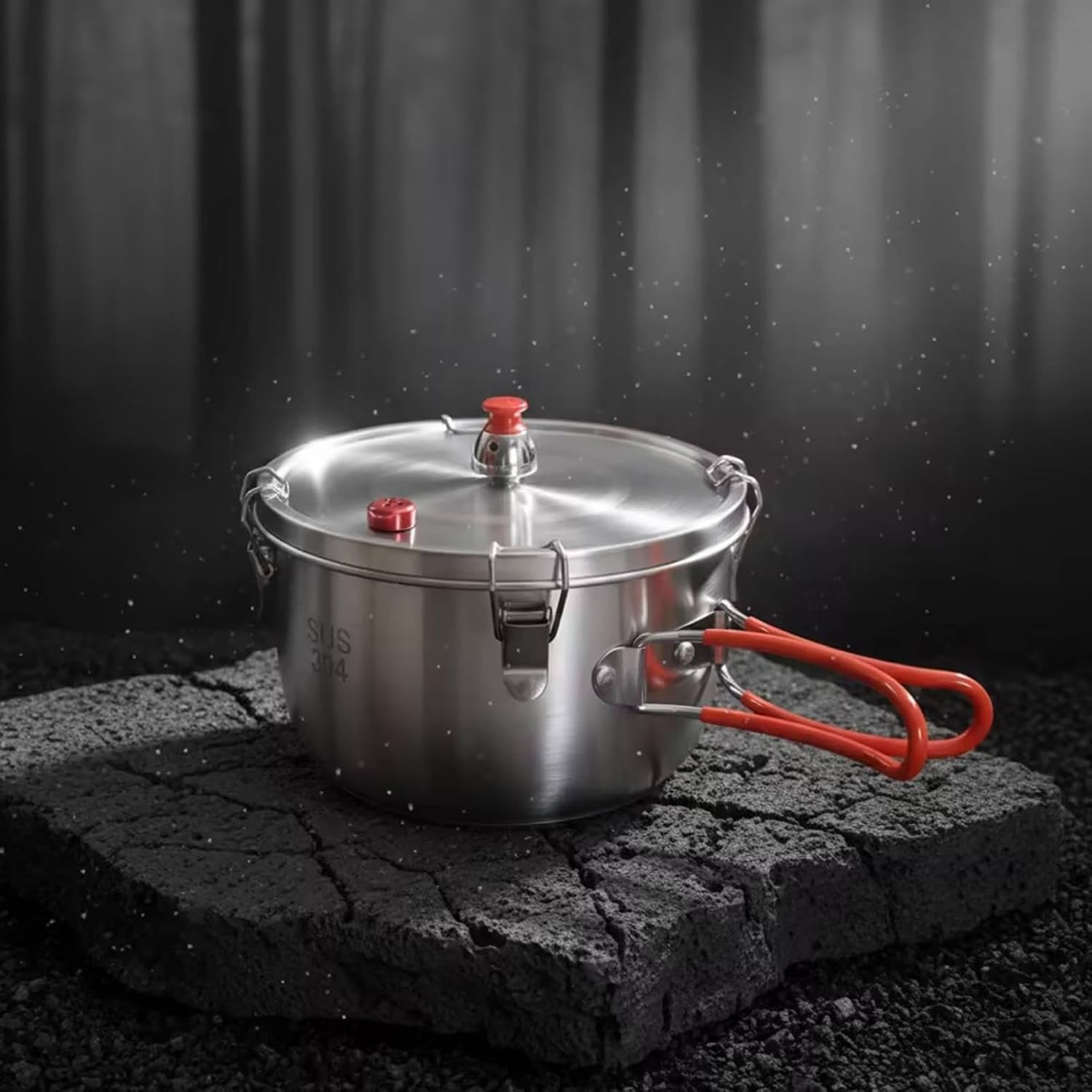 Portable Pressure Pot – 2500ml Stainless Steel Camping Cooker with Foldable Handles
