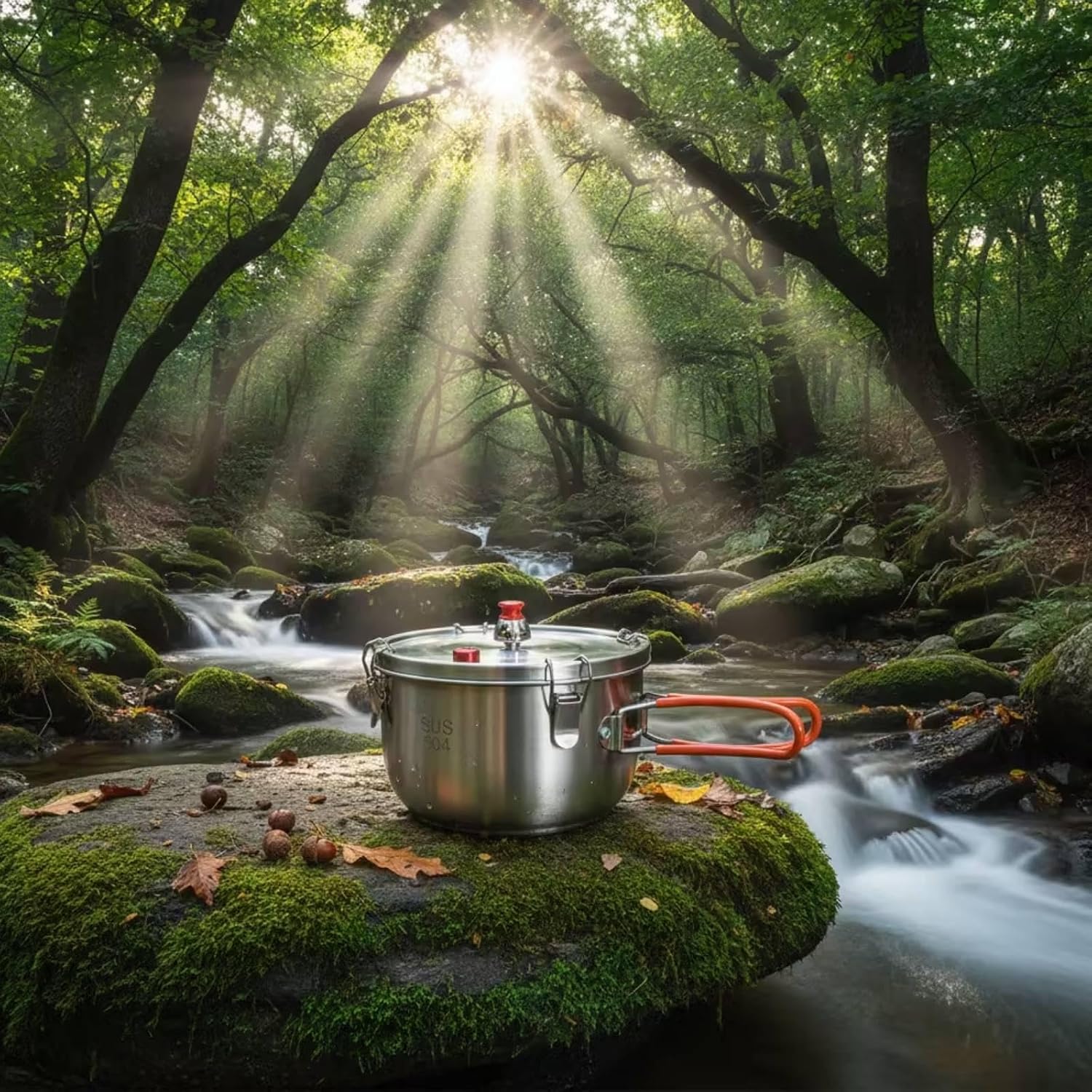 Portable Pressure Pot – 2500ml Stainless Steel Camping Cooker with Foldable Handles