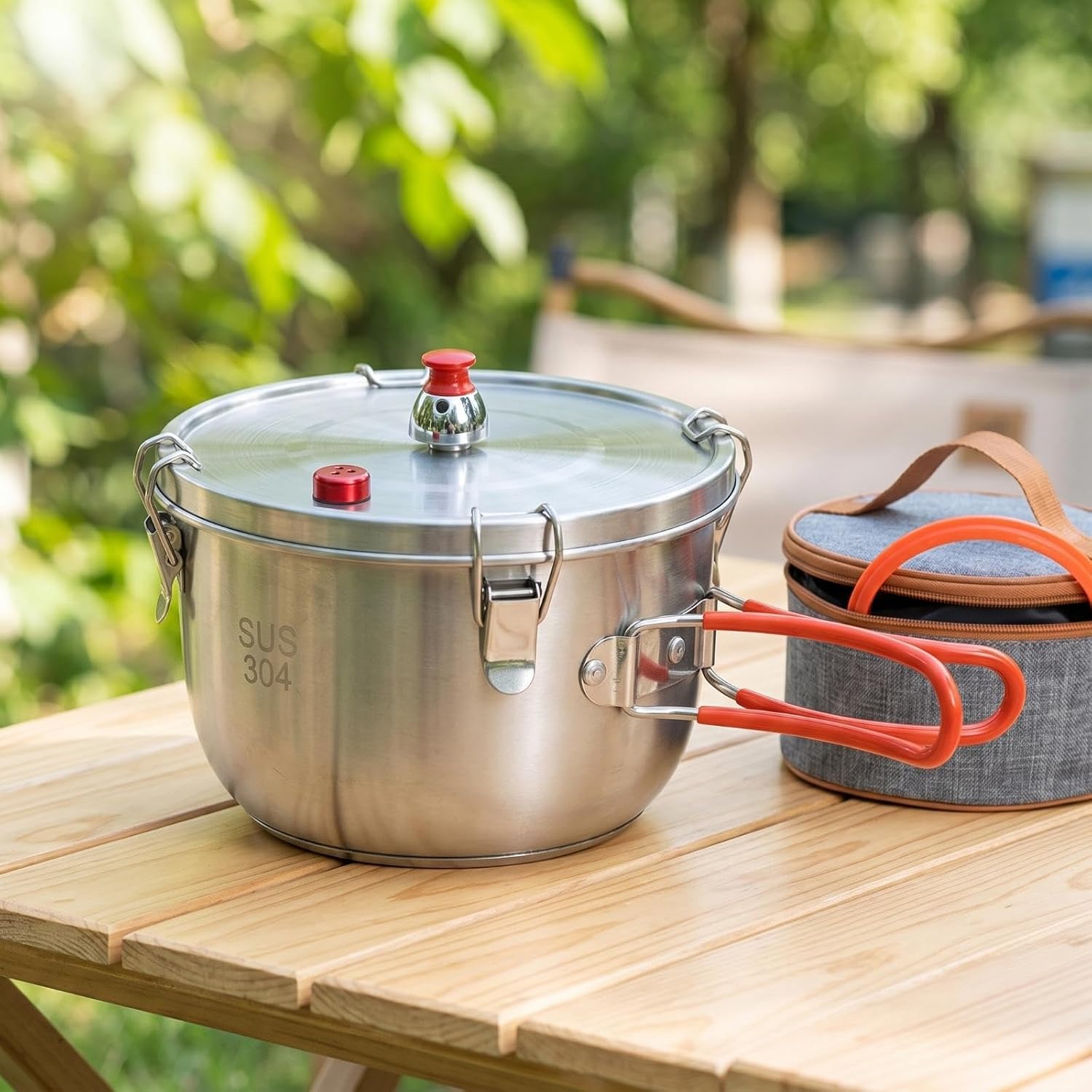 Portable Pressure Pot – 2500ml Stainless Steel Camping Cooker with Foldable Handles
