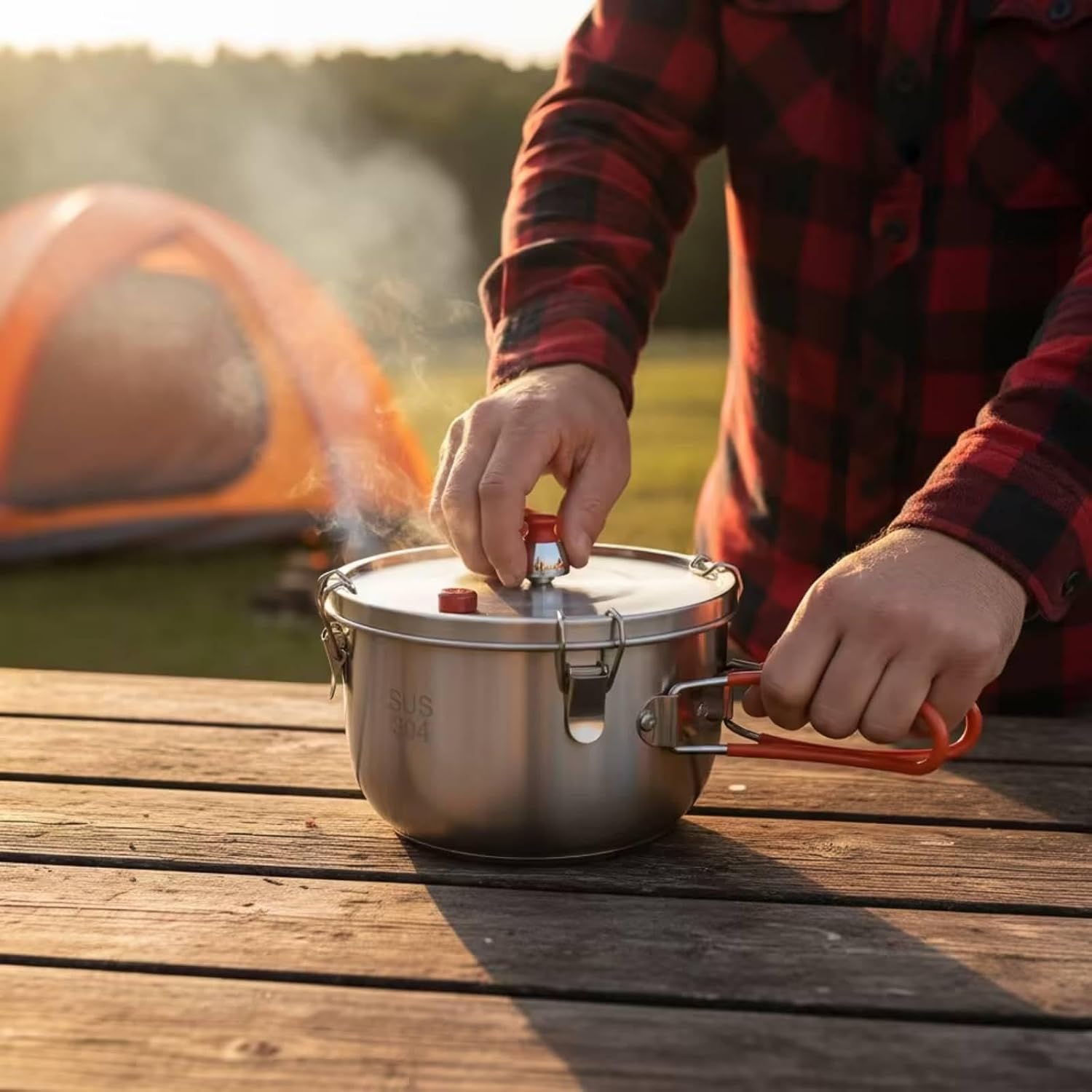 Portable Pressure Pot – 2500ml Stainless Steel Camping Cooker with Foldable Handles