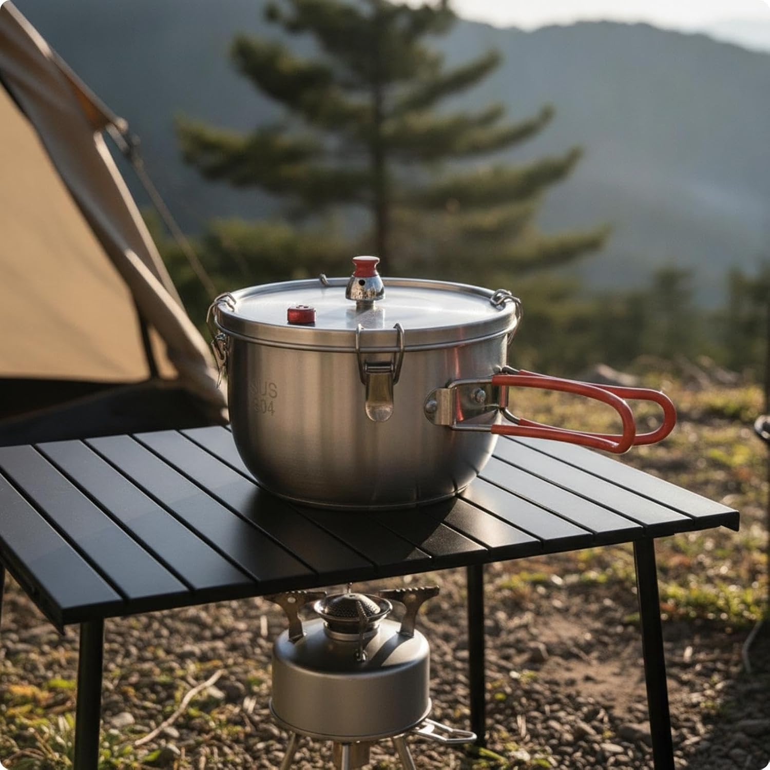 Portable Pressure Pot – 2500ml Stainless Steel Camping Cooker with Foldable Handles