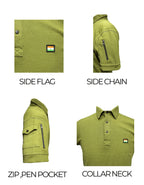 Adventure Hut Tactical Olive Green Corduroy Cotton Polo T-Shirt with Indian Flag Patch