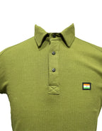 Adventure Hut Tactical Olive Green Corduroy Cotton Polo T-Shirt with Indian Flag Patch
