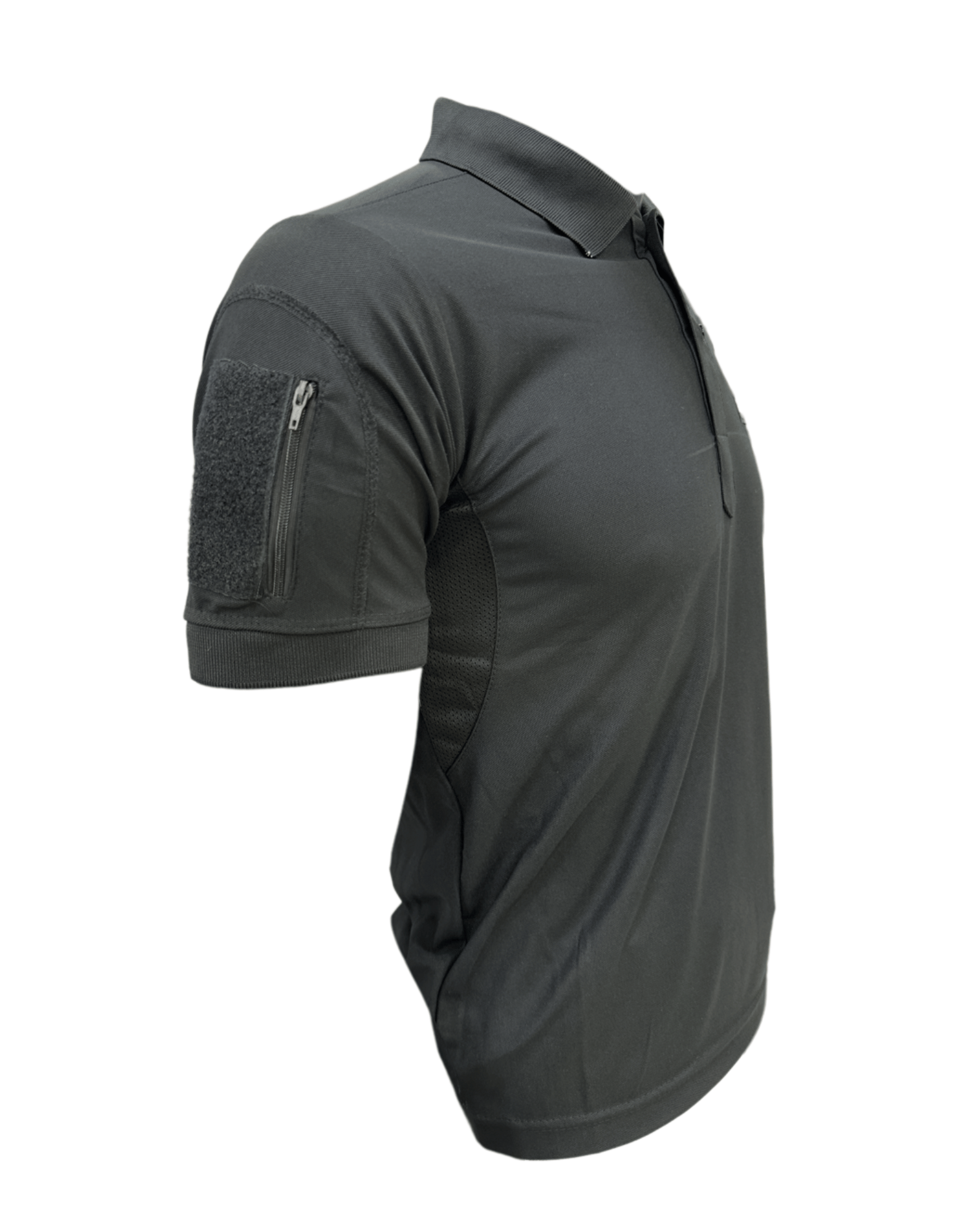 Adventure Hut Tactical Black Polo T-Shirt with Indian Flag Patch | Synthetic Performance Combat Wear