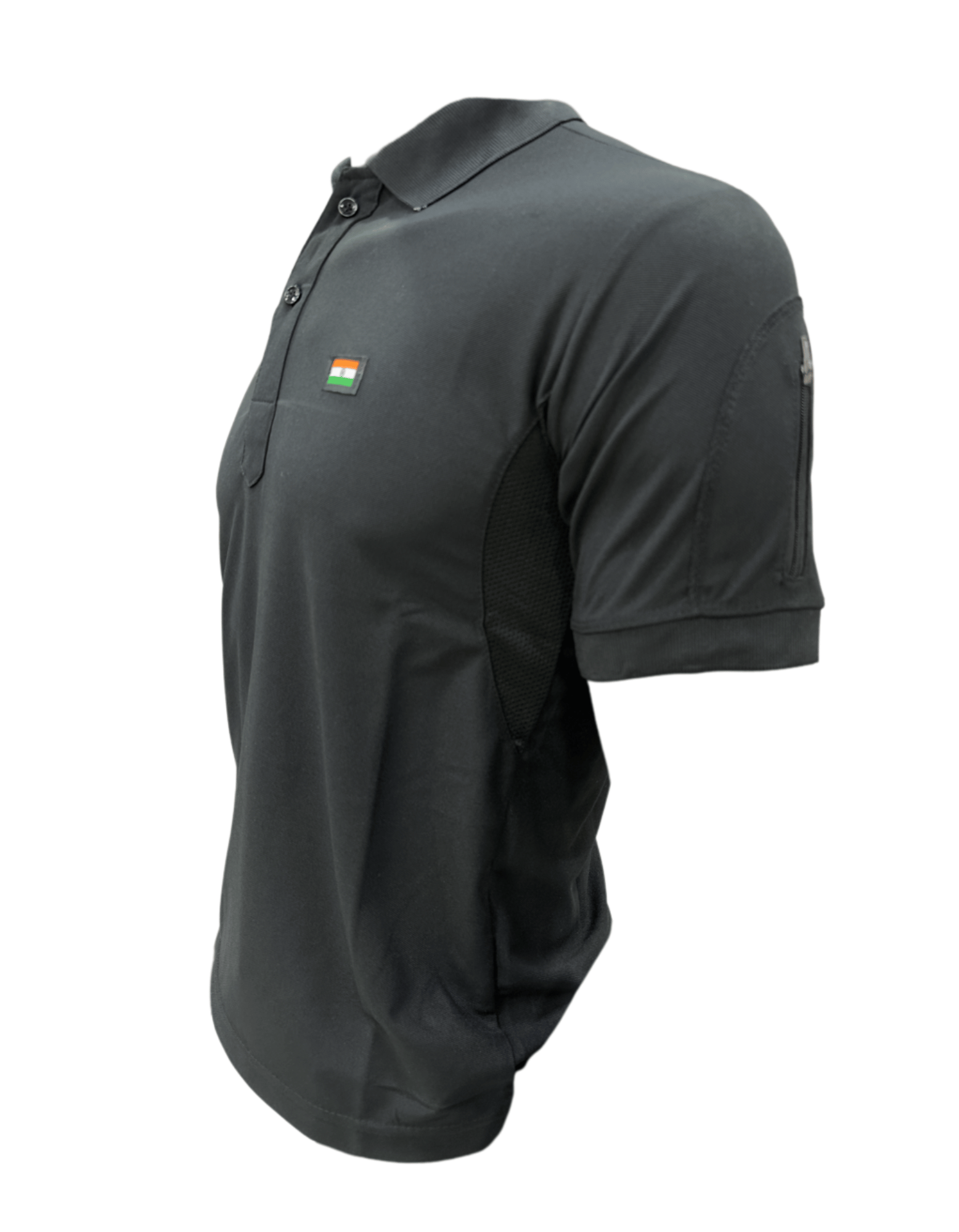 Adventure Hut Tactical Black Polo T-Shirt with Indian Flag Patch | Synthetic Performance Combat Wear