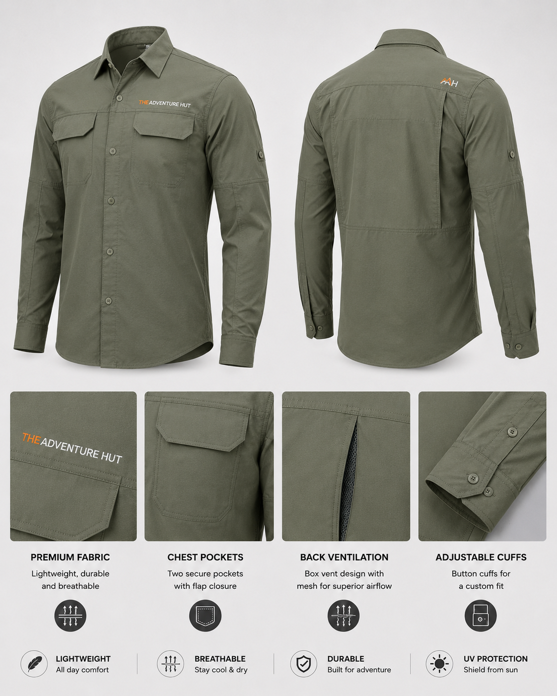 TAH VentureX Cargo Shirt | Nylon Hiking & Wildlife Shirt -Green