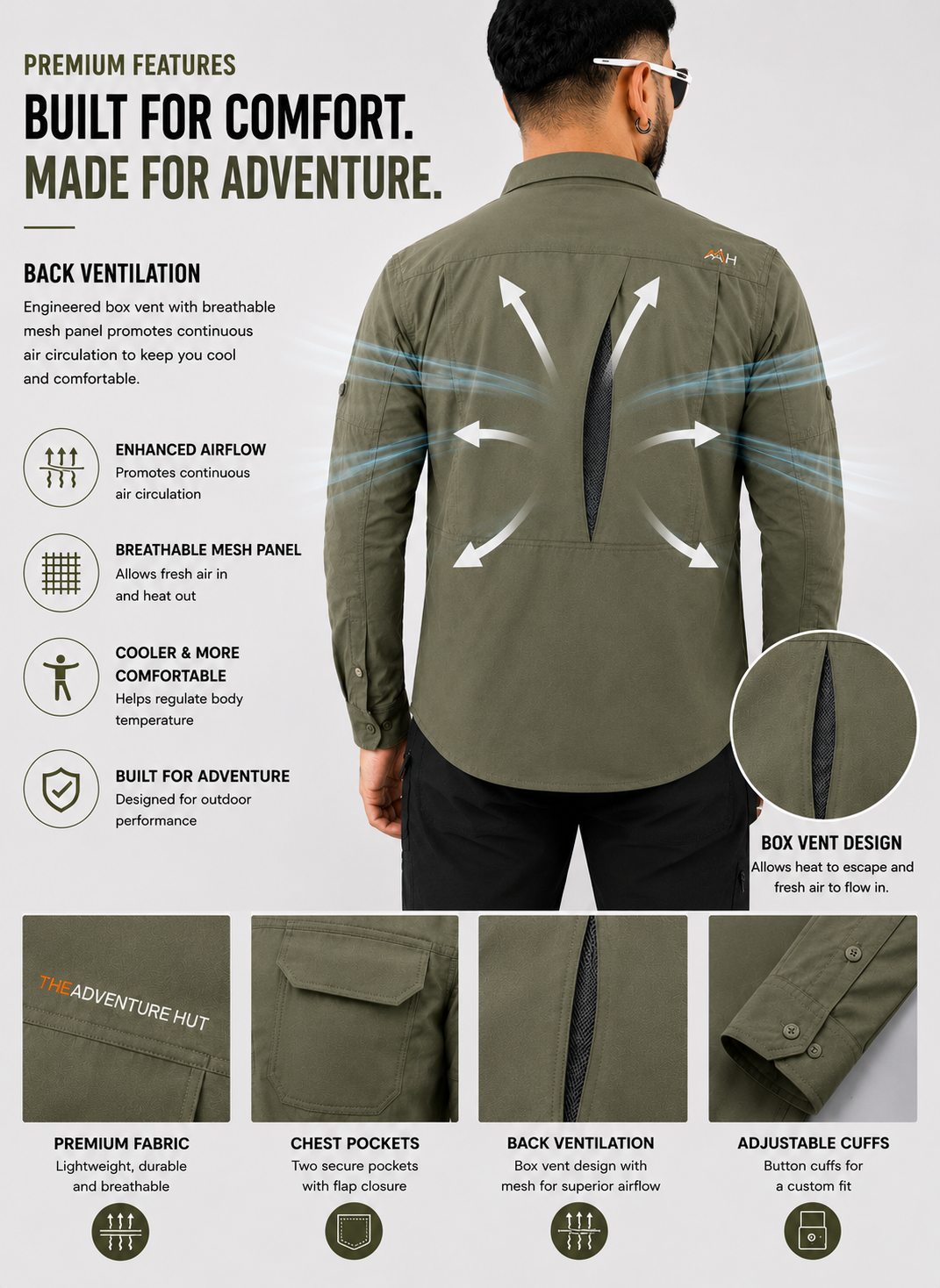 TAH VentureX Cargo Shirt | Nylon Hiking & Wildlife Shirt -Green