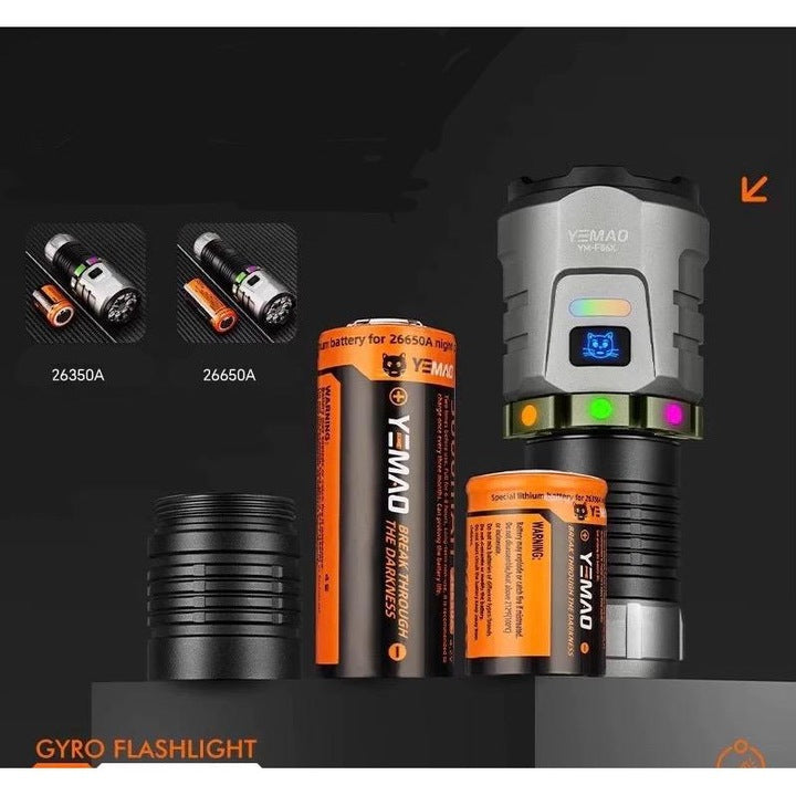 TAH YEMAO F86X Rechargeable Tactical Flashlight, 3300 Lumens, USB-C, Magnetic Base, 5000 mAh Battery, Black