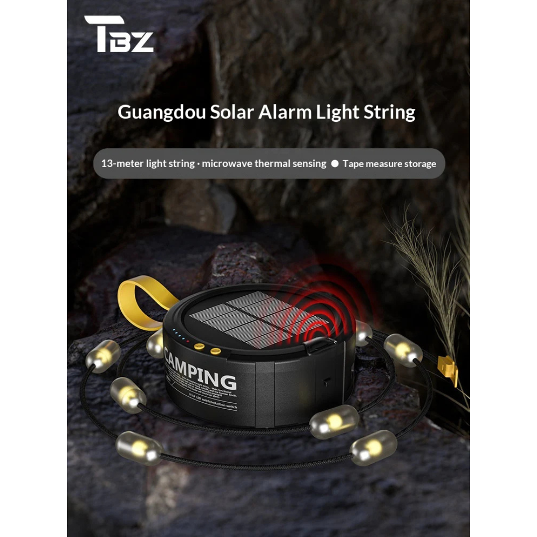 TBZ Solar Alarm Light String Multipurpose 13M Atmosphere Lamp Solar Charging Thermal Detection Sensor Alarm 300 Lumens 3600mAh Battery Up To 8 - 12H Outdoor | THE ADVENTURE HUT