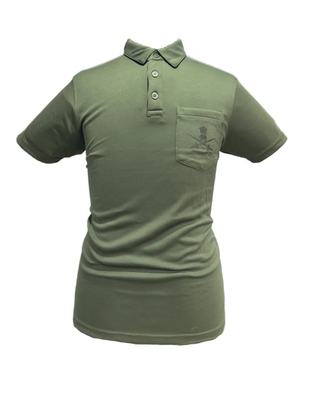 Adventure Hut Indian Army Olive Green Polo T-Shirt | Netted Poly Fabric with Chest Pocket & Logo Print