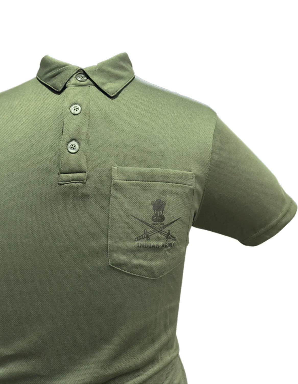 Adventure Hut Indian Army Olive Green Polo T-Shirt | Netted Poly Fabric with Chest Pocket & Logo Print