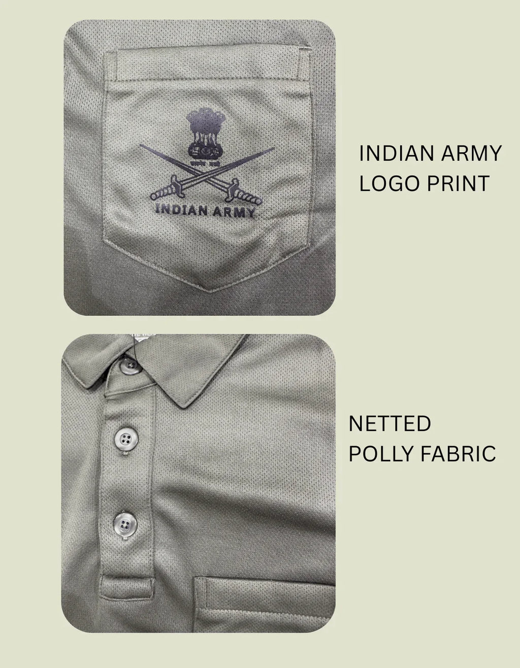 Adventure Hut Indian Army Olive Green Polo T-Shirt | Netted Poly Fabric with Chest Pocket & Logo Print