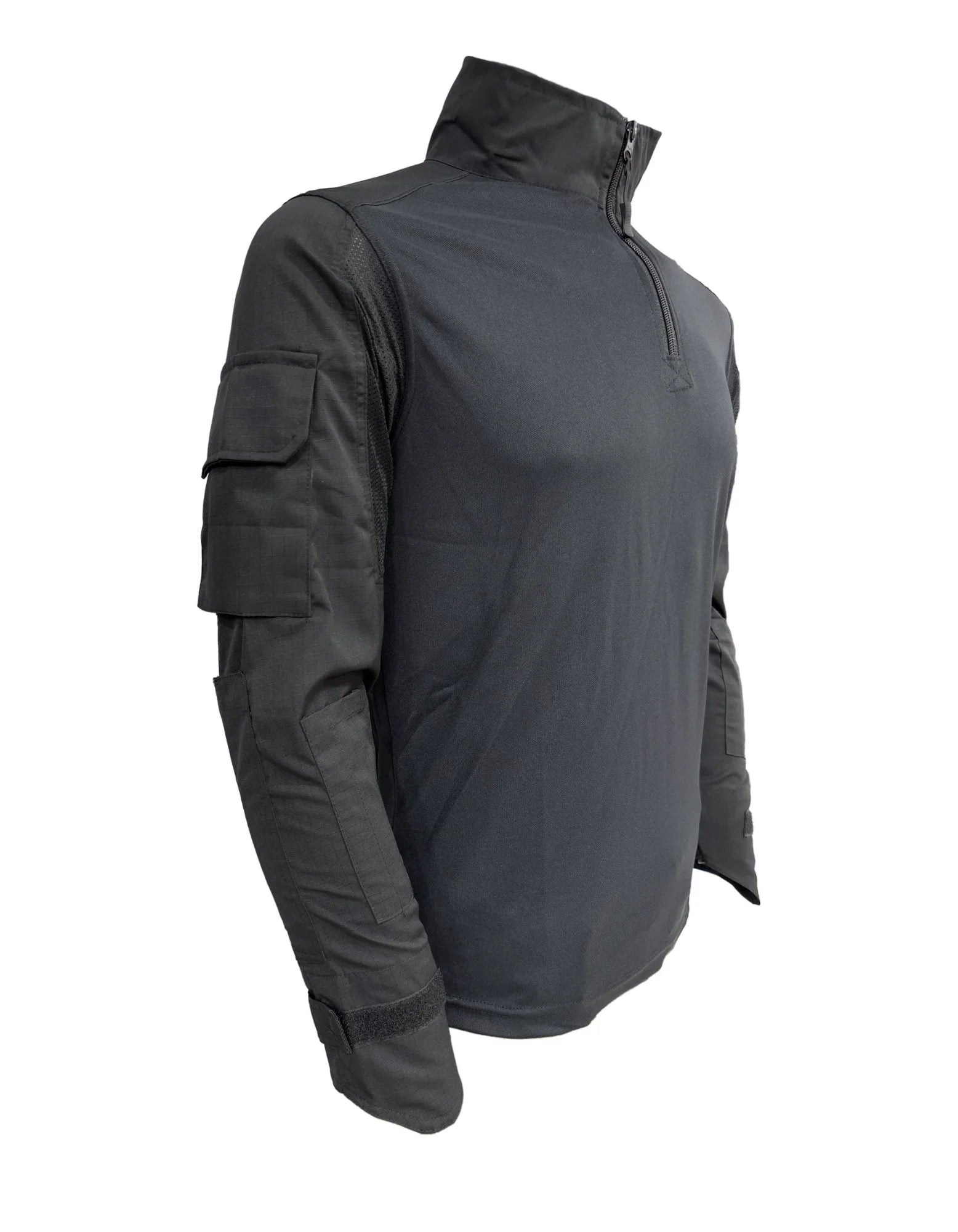 Adventure Hut 6 pocket Tactical Combat Shirt – Black (Military Half-Zip, Arm Pockets)