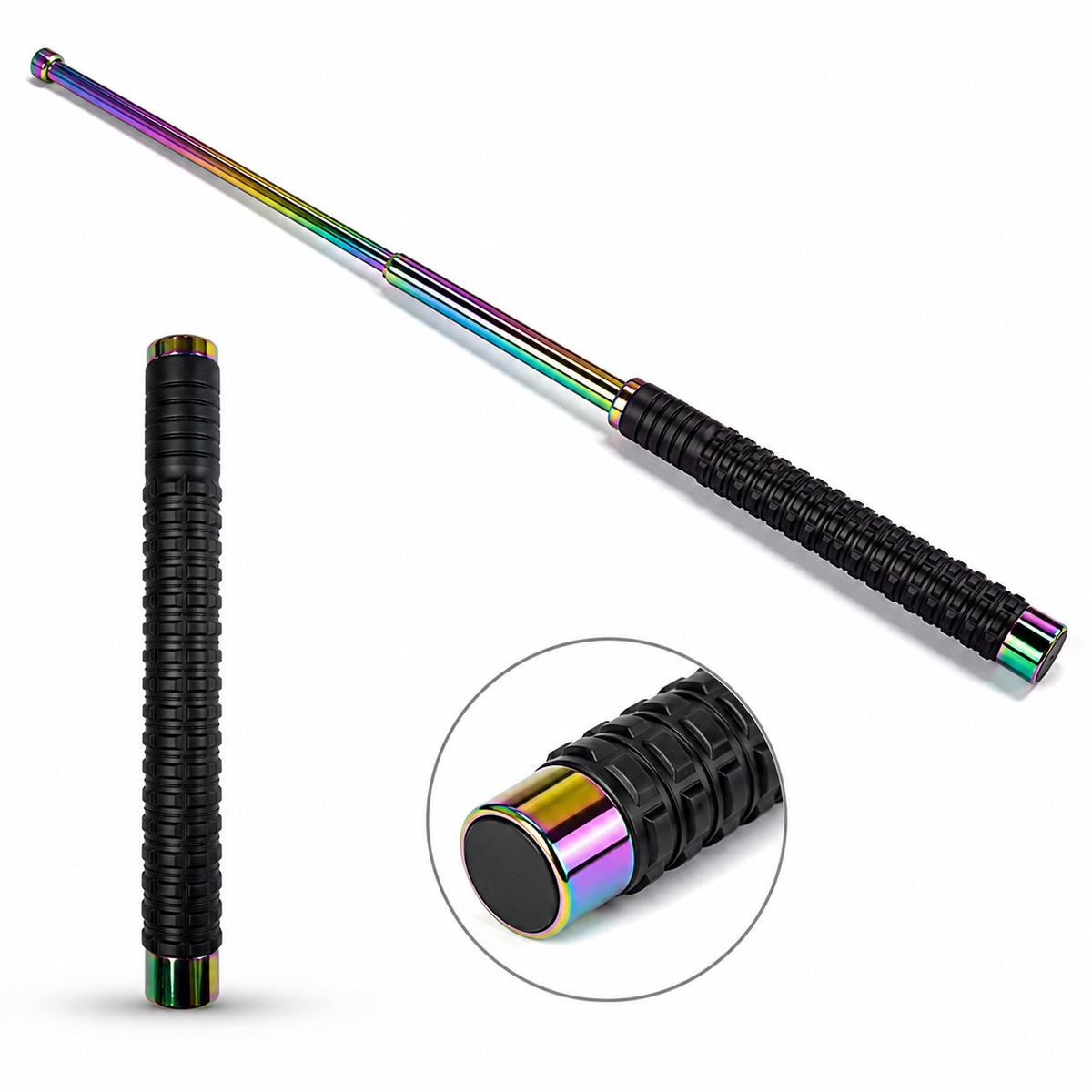 The Adventure Hut Telescopic Metal Baton 67 cm – Iridescent Finish & Textured Grip Heavy Quality